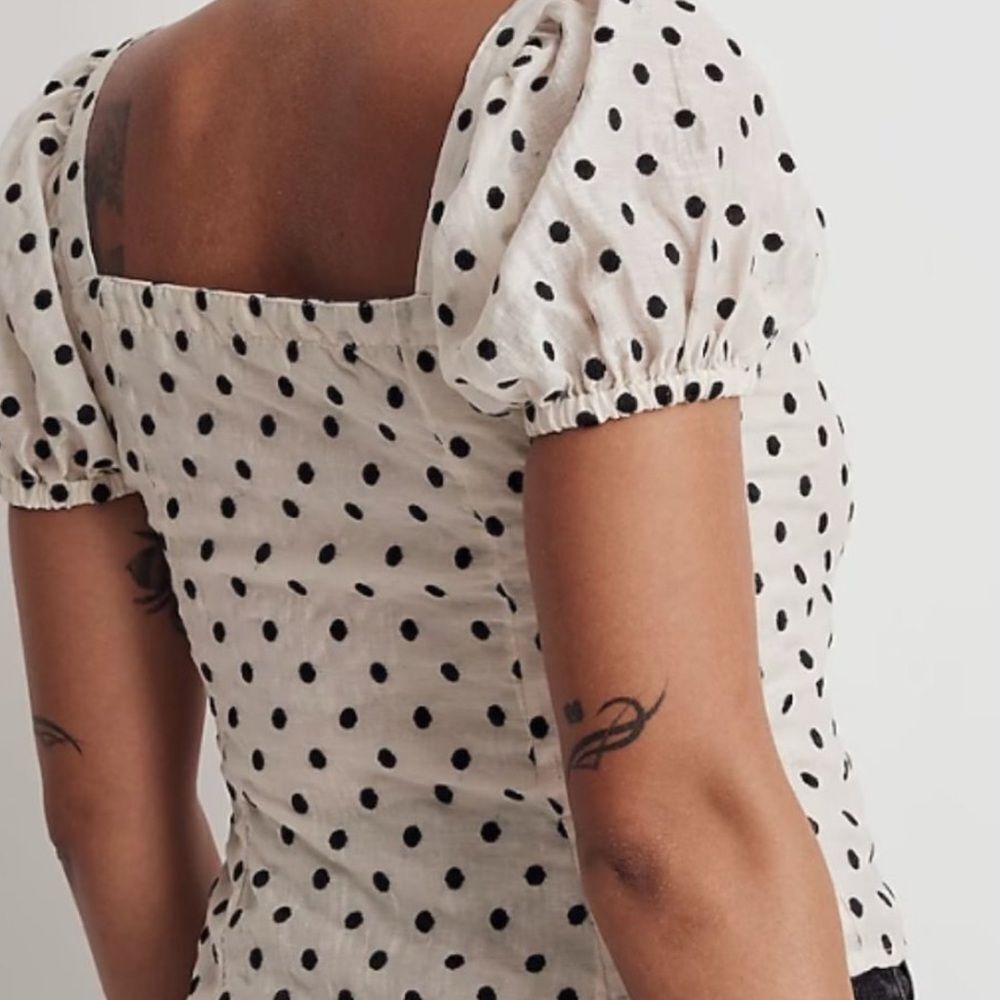 Madewel square neck embroidered polkadot top - Picture 4 of 8